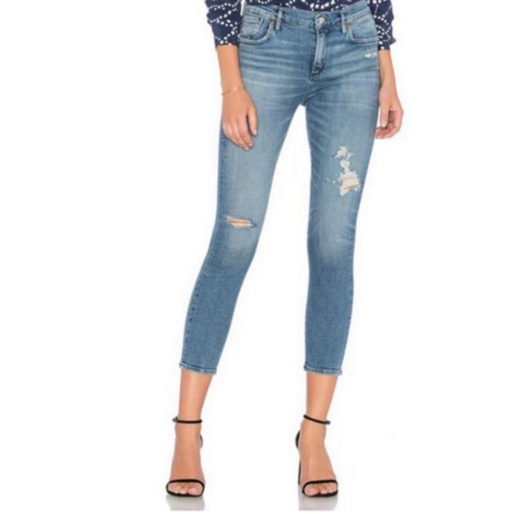 AGOLDE Sophie Crop Distressed Denim Blue Jean 27